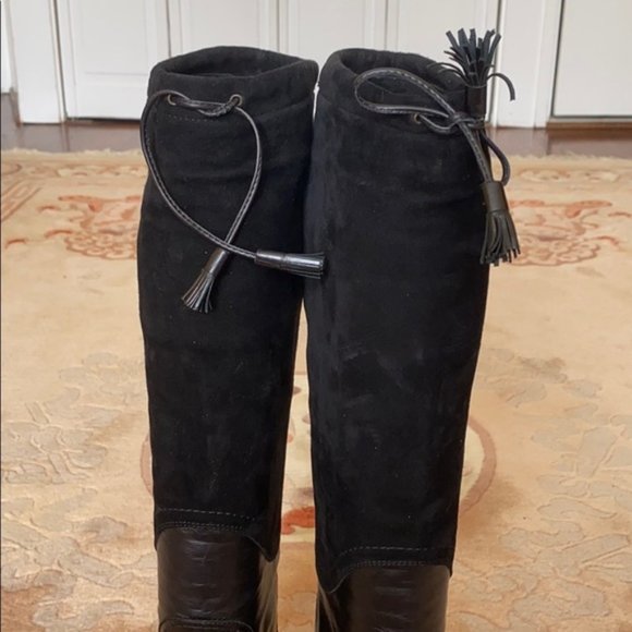 Costume National Black Leather Shearling Pull On High Heel Boots Made in Italy - Picture 7 of 13